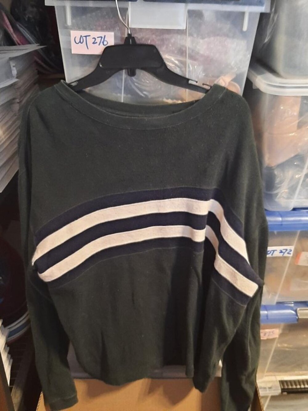 Vintage Route 66 Men Sweatshirt White Striped Oversize Crewneck Dark Green SzL